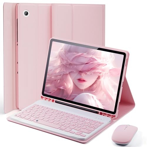 MicroTunk für Samsung Galaxy Tab A8 (2021) 10,5 Zoll Hülle mit aufgeladene Bluetooth, kabellose Deutsche Tastatur (QWERTZ) und Maus, Schutzhülle mit Stifthalter, Rillenhülle Magnetisch Keyboard case