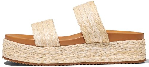 EQAUDES Wedge Sandals for Women 2025 Apricot Platform Raffia Espadrilles Summer Beach Slip On Shoes Comfortable Resort Vacation Wear Outfits
