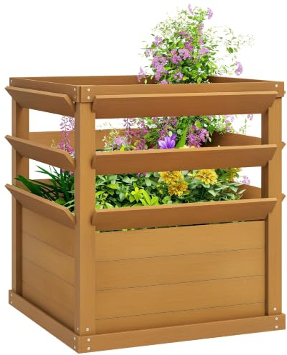 Outsunny Jardinière avec Treillis Fond Ouvert 65 x 65 x 73 cm Marron Clair | Lit Surélevé de Jardin, Jardinière Extérieure, Bac à Fleurs en Bois, pour Balcon Terrasse Patio