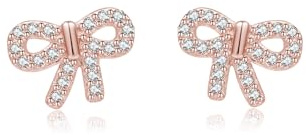 SLUYNZ 925 Sterling Silber CZ Schleife Ohrstecker Ohrringe für Damen Kleine Schleife Ohrstecker