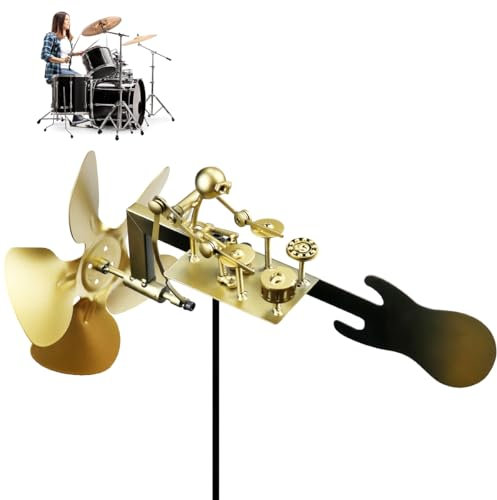 Mulino a Vento in Metallo Fatto a Mano per Band Rock, Mulino a Vento per Batterista, Decorazione da Giardino, Scultura con Percussionista, per Terrazza, Esterni, Giardino