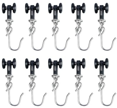 SOLOKOS Curtain Track Rollers – Smooth Gliders with Metal Hooks for Curtain Rail, Noise-Free & Rustproof – Black or White, 10-Pack (10, Black)
