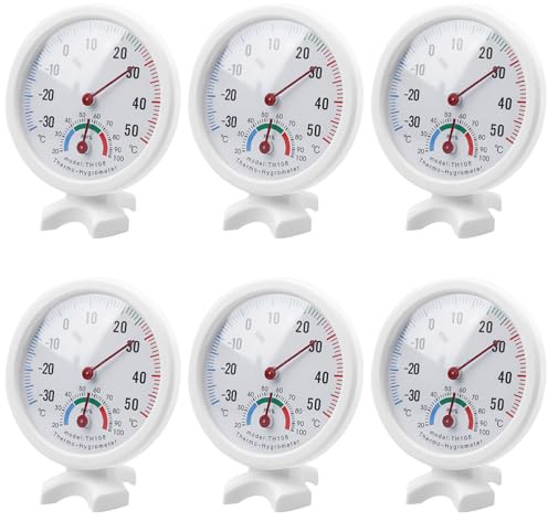 6 Stück Thermometer Hygrometer 2 in 1, Analog Monitor Temperatur Hygrometer mit Ständer und hinterem Loch Feuchtigkeitssensor keine Batterien erforderlich für Innen Aussen Häuser Gewächshaus