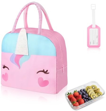 Aucuu Bolsa Termica Porta Alimentos, 5L Nevera Portátil con Aislamiento, Bolsa Nevera Portatil, Bolsas de Almuerzo Reutilizables, Impermeable, para Viajes Picnic Escuela-Pony rosa oscuro