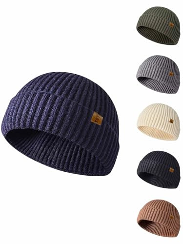 Yutdeng Beanie Hat for Men Women Fisherman Trawler Beanie Knitted Cuffed Cap Thermal Winter Hats Unisex,Navy