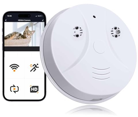 WFULM 1080P HD Nanny Cam WiFi Surveillance Camera for Indoor Smoke Detector Camera with Motion Detection, Night Vision for Home Security