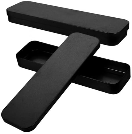 HYTROVE 2pcs Black Tinplate Storage Box Pencil Case and Tweezer Tool Organizer Multifunctional Metal Stationery Holder Suitable for School and Office Use