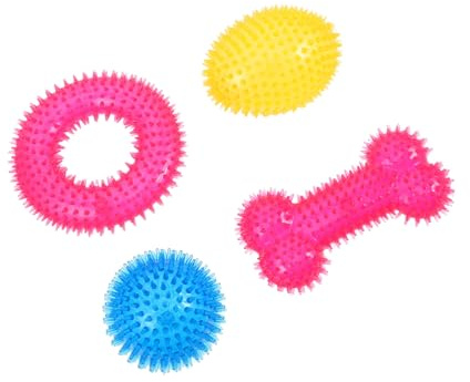 Happyyami 4 Stück Quietschende Elastische Stachelbälle Kauspielzeug Aus Zahnschonendem Material Für Welpen Und Große Hunde Apportier Und Zahnungshilfe Hundespielzeug Für Drinnen Und Draußen