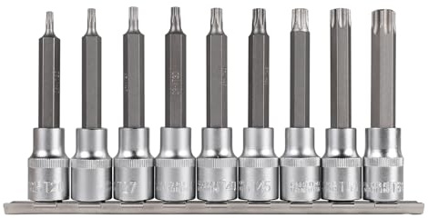 CPROSP Juego de Puntas Torx 1/2'' (12,5mm) Largas 100 mm, Juego de Puntas de Vaso con Barra de Acoplamiento, T20, T25, T27, T30, T40, T45, T50, T55, T60