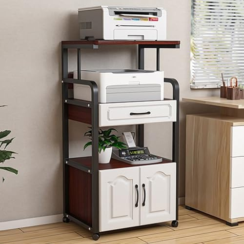 Multi-Functional Printer Cart on Wheels, Large Printer Stand with Storage, File Cabinet & Drawer, Mobile Printer Table for Home Office, Multi-Colored Design