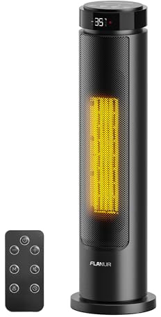 FLANUR Heizlüfter Energiesparend, 2000W PTC Keramik Heizlüfter mit Thermostat & Fernbedienung, ECO Modus, 70° Oszillation, 12h Timer, Überhitzungs-Kippschut, 60cm, Black