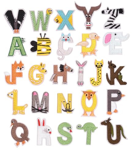 Toppe ricamate, 26 toppe per vestiti, simpatici disegni di animali e lettere, adesivi trasferibili per giacche, tappeti, tappezzeria, camicie, pantaloni, perfette per cucito, artigianato, progetti fai