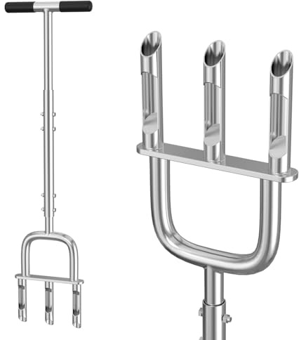 Bindokun Aerifizierer für Rasen, 2-in-1 Rasenspecht mit 3 Hohlspoo, Edelstahl T-Griff-Rasenlüfter für verdichtete Böden, Rasenpflege(100cm)