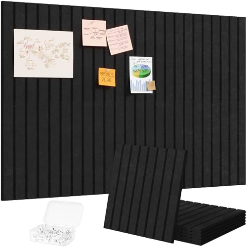 Lifewit 90 x 60 cm Anslagstavla i Filt Självhäftande, 6-Pack Alternativ till Anslagstavla Kork, Vision Board Meddelandetavla med 30 Häftstift för Kontor, Kök och Barnrum, Djupsvart