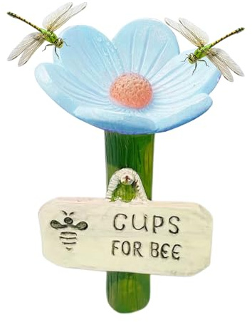 2 Pieces Bee Watering Cups 6.5x11cm Resin Birds Drinking Station Flower Shaped Bee Waterer Colorful Bird Butterfly Drinking Station For Garden Lawn Patio Farm Pathway Outdoor