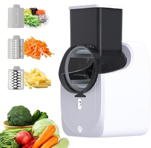 Rallador Eléctrico de Queso y Tirador de Ensalada, Cortador Eléctrico 3 en 1 con 3 Cuchillas Intercambiables, Cortador de Frutas y Verduras de Un Solo Toque de 50 W Para la Cocina Casera white