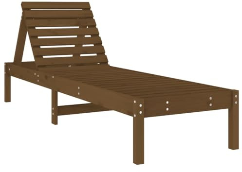 Fisinber Lettino da giardino in legno massello di pino con schienale regolabile, per giardino, terrazza, piscina, balcone, colore marrone miele, 199,5 x 60 cm, design senza tempo