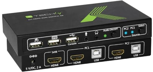 Techly 028696 KVM Switch 2x1 con USB e HDMI 4K Nero