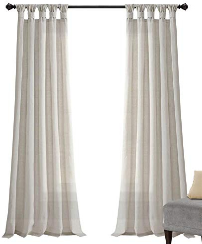 Lush Decor Burlap Knotted Tab-Top Window Curtain Panel Pair, 45W x 84L, Light Linen