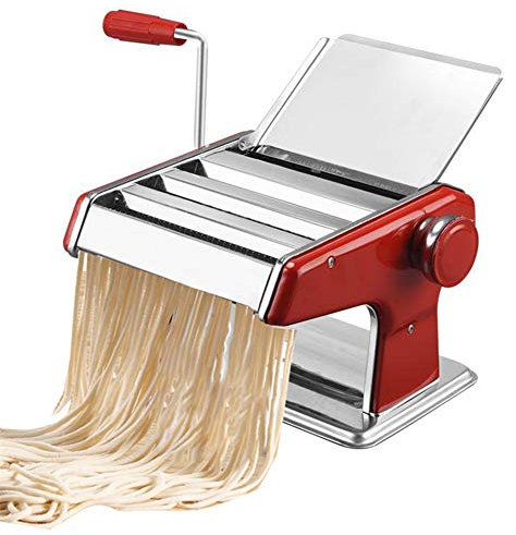 NEWTRY - Machine à pâtes manuelle et rouleau - Épaisseur réglable - Coupe-pâtes à manivelle - 2 lames ou 3 lames 3 Blades Rouge