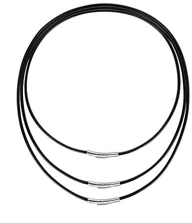Tagaremuser 3 STÜCKE Lederband Halskette 3mm Schwarz Kunstleder Halskette Braid 316 Edelstahl Verschluss Wachs Lederkette für Männer und Frauen (Schwarz)