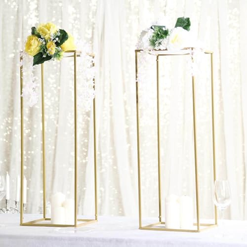 Efavormart 2 Pack 32 Matte Gold Wedding Flower Stand Metal Vase Column Stand Geometric Centerpiece Vase