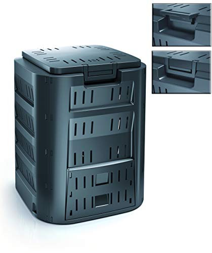 Kreher Komposter mit 220 Liter Fassungsvermögen und Zwei Öffnungen zum Füllen und Entnehmen - Farbe: Schwarz/Anthrazit