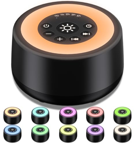 Sleepbox Sound White Noise Machine with 25 Soothing Sounds 10 Colors Warm Night Light 4 Brightness Levels 32 Volume Levels 5 Timer and Memory Function Perfect for Kids Adults Seniors Sleeping Black