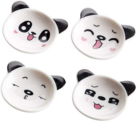 BESTonZON 4 Stück Saucenschalen Keramik Schälchen Mini Teller Saucenschälchen Panda Sushi Dippschalen Schüsselchen Servierschalen Tauchschalen für Vorspeise Snack Sojasauce