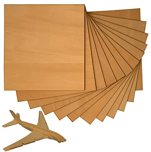 Lot de 12 Plaque Bois Contreplaqué Planche de Bois Balsa Bricolage 200 x 200 x 1,5mm Feuilles Bois pour Maquette Modélisme Bricolage Pyrogravure Laser, Bois à Découper Laser, Gravure, Gravure au Laser