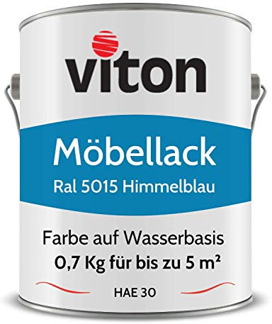 Viton Möbellack - 0,7 Kg - Seidenmatt Blau - Möbelfarbe auf Wasserbasis - RAL 5015 Himmelblau