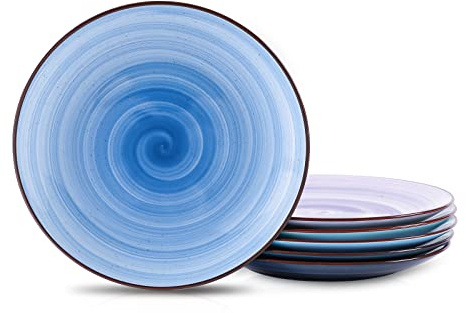 Selamica Keramik Speiseteller, 20,3 cm Teller Set, Dessertteller, Servierplatte für Vorspeise, Pfannkuchen, Steak, 6 Stück, schwarz gesprenkelt, Farbverlauf blau