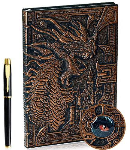 3D Drachen Vintage Tagebuch+Stift Set,A5 Notizbuch Liniert,Personal Organizer DND Journal Notebook Planner,GeburtstagGeschenk für Männer Frauen Erwachsene Kinder(RedBronze)