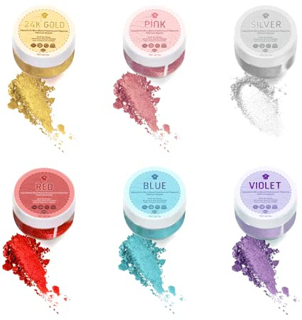 Edible Luster Dust 6 Colors Set - Food Grade Metallic Shimmer Powder for Cake Decorating, Baking, Cocktails | Vegan, Sugar-Free, Gluten-Free