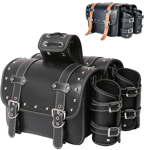 Motorrad-Satteltaschen | PVC-Kunstleder-Seitentaschen | wasserdichte seitliche Schwingarmtaschen | seitliche Werkzeugtasche für Harley Sportster | universelle Werkzeugtasche für Motorrad (Schwarz18)