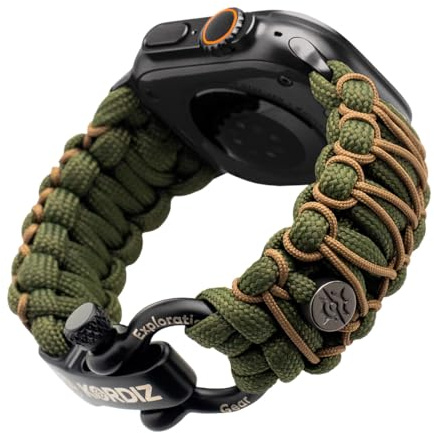 KORDIZ Survivor Pro – Paracord-Armband für Apple Watch, kompatibel mit Apple Watch Serie Ultra & 9/8/7/6/5/4/3/2/1/SE – 49 mm, 45 mm, 44 mm, 42 mm, mit verstellbarem Edelstahlbügel