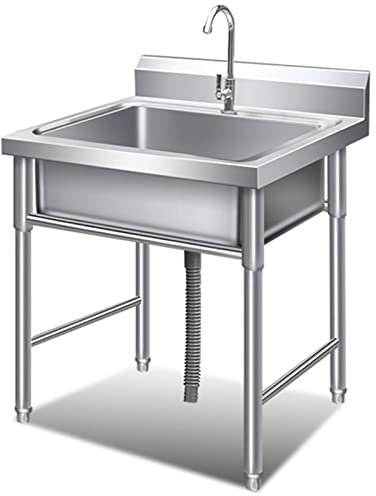 Lavandino di utilità Lavandino da cucina commerciale del ristorante Freestanding in acciaio inossidabile singola ciotola Lavaggio a mano Lavello all'aperto con rubinetto per garage, lavanderia,60cm