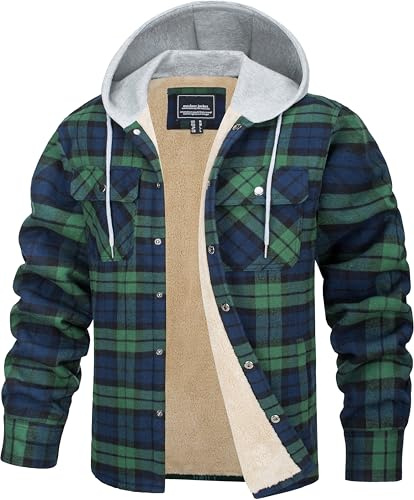 TACVASEN Herren Fleece Thermohemd Warm Flanellhemd Holzfällerhemd Winter Innenfleece Kapuzenpullover Jacke