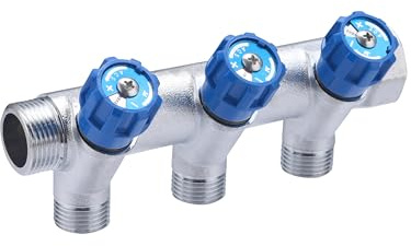Collettore maschio-femmina 3/4 con rubinetto blu e 3 uscite maschio 1/2 | Ottone | Connessione sicura e durevole | Ideale per impianti idraulici | Facile da installare | QUICK PLOMBERIE