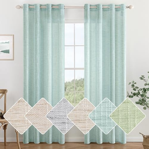 MIULEE Gardinen mit Ösen, Leinenoptik 140x215 cm Blau, 2er Set | Moderne Lichtdurchlässige Fensterschals für Wohnzimmer, Küche & Schlafzimmer, Durchscheinende Dekorative Schlaufenschal