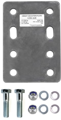 XIMPLIO Universelle Adapterplatte zur Höhenverstellung 4x90+2xM16 der Anhängerkupplung für 2-Loch 90 mm AHK-Bock Flanschkugeln. verzinkt (mit 2xM16 Schraubenset)