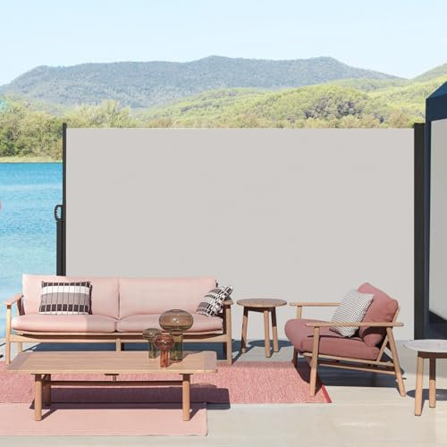 Kidsgigglz Toldo Lateral Retráctil Toldo Retractil Exterior Telas para Toldos Protección de privacidad, Toldos Exterior Terraza Enrollable contra el Viento UV, para Balcón Jardín, 180x300cm-Gris