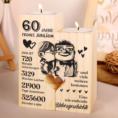 Diamantene Hochzeit Geschenk, 60 Hochzeitstag Geschenk für Sie Ihn, Geschenk zum 60 Hochzeitstag - Gestufte Kerzenständer aus Holz, Diamantene Hochzeit Deko