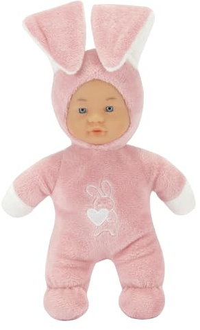 Simba Laura Funny Bunny, Weichkörperpuppe im Hasenoutfit, bei Druck auf den Bauch Stellen Sich die Ohren auf, 24cm, ab 12 Monate