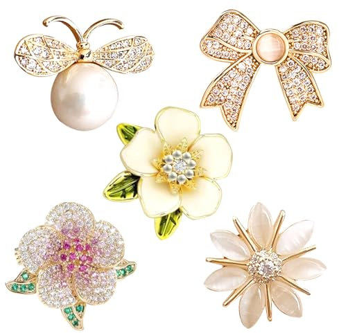 FOSDICK 5 Stück Brosche Knöpfe, Kristall Knopf Broschen für Kleidung, Knöpfe Ohne Nähen, Pins Anstecker, Hemdknöpfe, Abnehmbar Brosche Corsage Blumenstrauß Sicherheitsnadeln für Damen