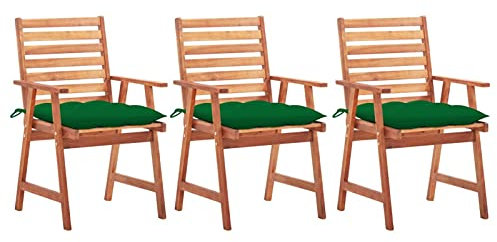 ShGaxin Garten-Essstühle 3 STK Gartenmöbel, Balkonstühle, Balkonmöbel, Gartensessel, Hochlehner, Essstühle, Balkon Stuhl, Bistrostuhl, Garten Stühle, Armlehnenstuhl, mit Kissen Massivholz Akazie