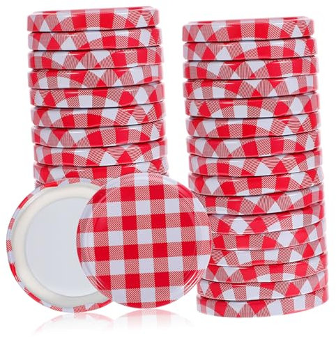 COLLBATH Canning Jar Lids 40pcs 63mm Leak-resistant Gingham Jam Jar Covers for Suitable for Home Preserving and Storage