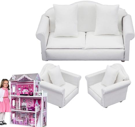 Xujuika Doll Sofa, Puppenhaus Sofa 1/12, Puppenhaus Möbel Sofa Und Sessel, Miniatur Sofa Puppenhaus, Spielzeug Sofa Miniatur, Puppenmöbel 1 12 Sessel Mit Kissen, Puppenhaus Möbel Und Zubehör