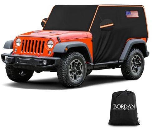 Full Door Cab Cover for Jeep Wrangler YJ TJ 2 Door Car Covers Waterproof All Weather Snow Rain UV Protection, Half Car Cover with 420D Oxford Waterproof Jeep Wrangler Rain Covers with Reflective Strip
