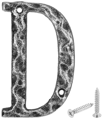 QUARKZMAN Numero Civico Esterno Lettera, 14 x 0.7cm In Ghisa A Stile Vintage D Per Casa Strada Ufficio Cassetta Postale, Nero E Argento